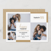 ゴールド 3つの写真でハッピーホリデー シーズンカード (正面/裏面)