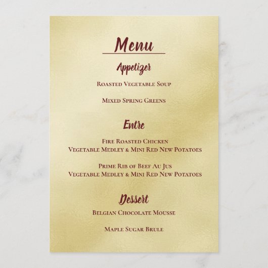 ゴールド - 50周年 - レセプション メニュー (裏面)