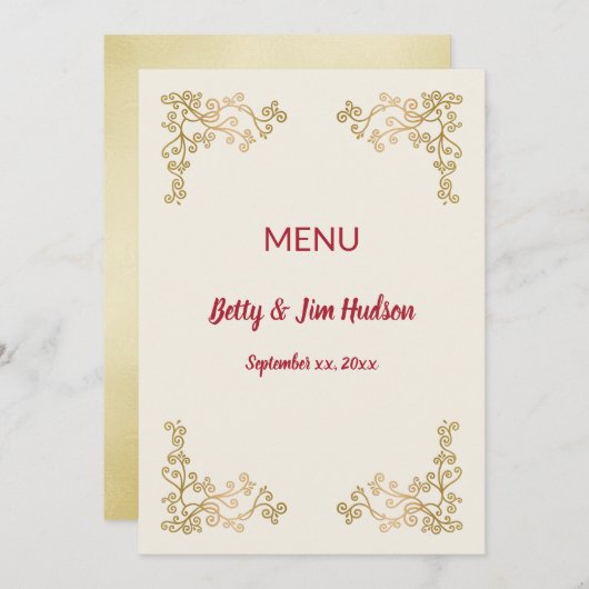 ゴールド - 50周年 - レセプション メニュー (正面/裏面)