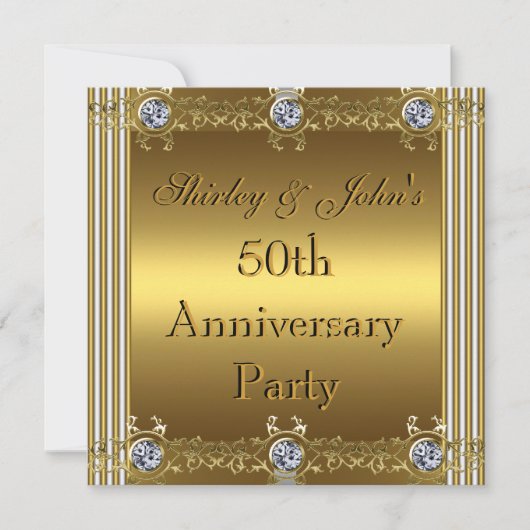 ゴールド 50周年 結婚記念日 パーティー 招待状 (正面)