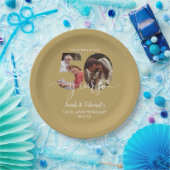 ゴールド 50周年 結婚記念日 2枚の写真 ペーパープレート (パーティー)