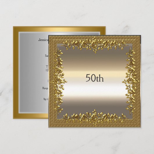 ゴールド 50歳の誕生日記念パーティー招待状 招待状 (正面/裏面)