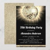 ゴールド 70歳の誕生日パーティー 70年代 ディスコボール 招待状 (正面/裏面)