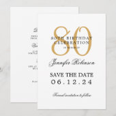ゴールド 80歳の誕生日パーティー Save the Date 詳細 招待状 (正面/裏面)