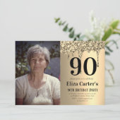 ゴールド 90歳の誕生日 エレガントな雫のデザイン 招待状 (スタンド正面)