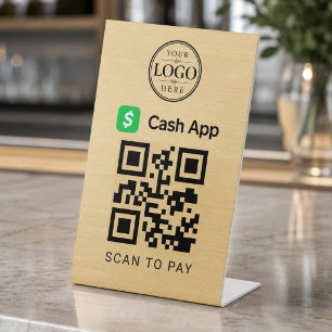 ゴールド Cash App スキャン決済用卓上ディスプレイ 台座サイン