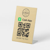 ゴールド Cash App スキャン決済用卓上ディスプレイ 台座サイン (正面)