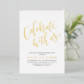 ゴールド Celebrate With Us 文字 現代的シンプル 箔招待状 (立ち正面)