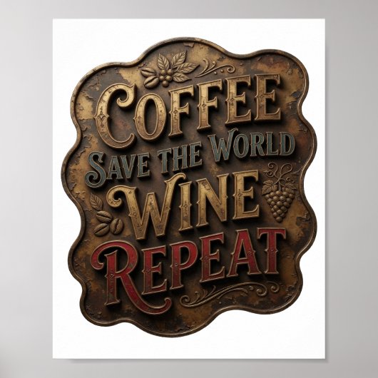 ゴールド COFFEE SAVE THE WORLD WINE REPEAT ポスター (正面)