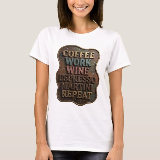ゴールド COFFEE WORK WINE ESPRESSO MARTINI REPEAT Tシャツ (正面)