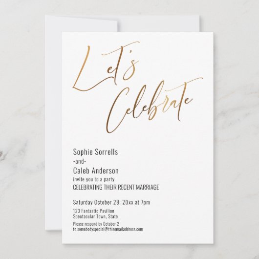 ゴールド Let's Celebrate シンプルウェディングパーティー 招待状 (正面)
