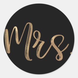 ゴールド MRS. タイポグラフィー ウェディング ブライダル シャワー ブラック ラウンドシール