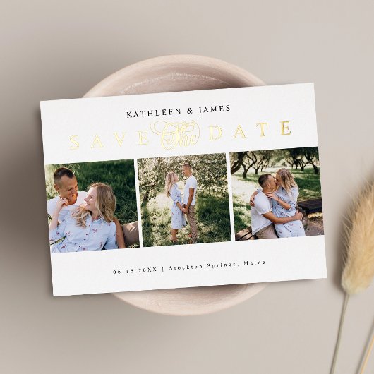 ゴールド Save The Date フォト コラージュ 箔招待状