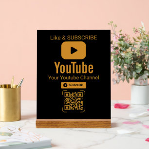 ゴールド YouTube 登録 QR コード ブラック アクリルサイン