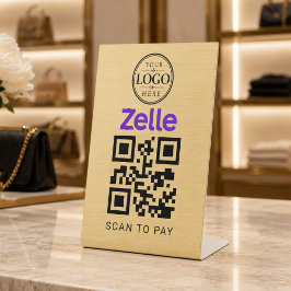 ゴールド Zelle スキャン決済 テーブルディスプレイ 台座サイン