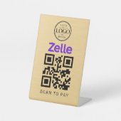 ゴールド Zelle スキャン決済 テーブルディスプレイ 台座サイン (正面)