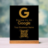 ゴールドGoogleレビューQRコード ブラック アクリルサイン (ニュートラル)