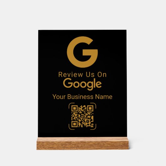 ゴールドGoogleレビューQRコード ブラック アクリルサイン (正面)