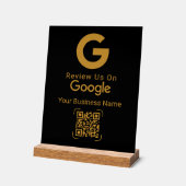 ゴールドGoogleレビューQRコード ブラック アクリルサイン (傾斜)