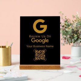 ゴールドGoogleレビューQRコード ブラック アクリルサイン