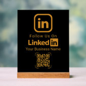 ゴールドLinkedIn QRコードビジネス アクリルサイン (ニュートラル)