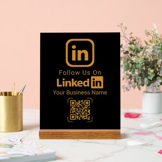 ゴールドLinkedIn QRコードビジネス アクリルサイン (ウェディング)
