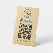 ゴールドPaypalスキャン支払い卓上ディスプレイ 台座サイン (正面)