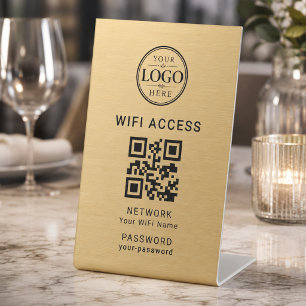 ゴールドWiFiアクセス ビジネス企業ロゴ 台座サイン