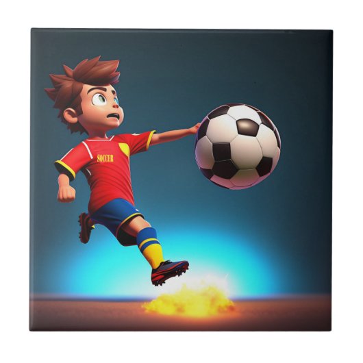 "ゴールバウンド: 少年サッカー選手の完璧なキック" タイル (正面)