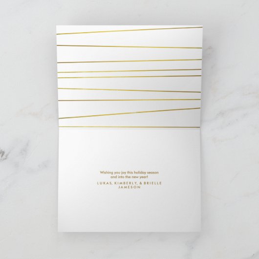 ゴールフェイクドフォイルデザインフォトホリデーカード/ホワイト シーズンカード (内部)