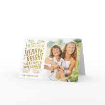 ゴールフェイクドフォイルデザインフォトホリデーカード/ホワイト