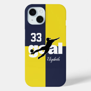 ゴールブルー金ゴールドパーソナライズされた女子サッカー iPhone 15ケース