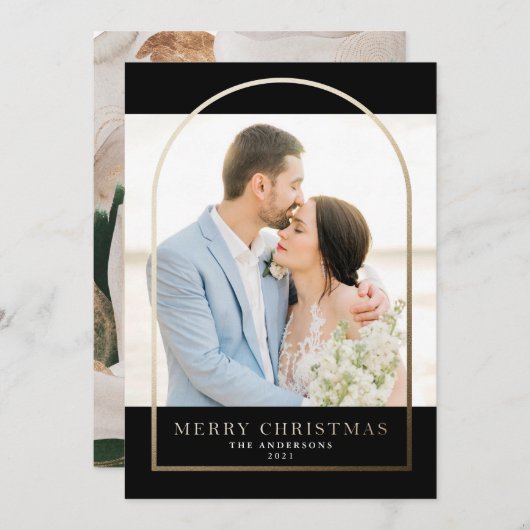 ゴールモダンドフォイルアーチ型フレームホリデーカード 招待状 (正面/裏面)