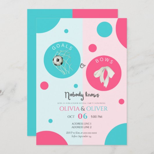 ゴールユニークまたは弓の性別がパーティーを明らかにする 招待状 (正面/裏面)