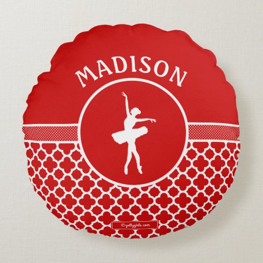 ゴールリーガールズレッドクローバーとポルカドットダンサー ラウンドクッション (正面)