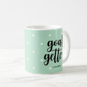 ゴール取得 |ミントグリーン水玉模様とタイポグラフィ コーヒーマグカップ (正面右)
