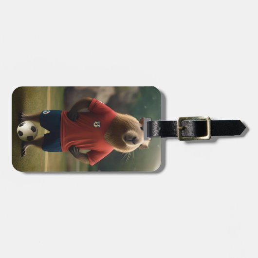 「ゴール得点キャピバラ:究極のサッカーのスター!」 ラゲッジタグ (正面横)