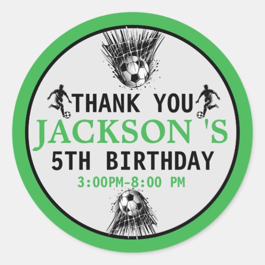 ゴール!サッカーの第5回誕生日パーティー ラウンドシール (正面)