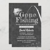 ゴーン退職した魚釣りチョーク素朴ボード退職 招待状 (正面/裏面)