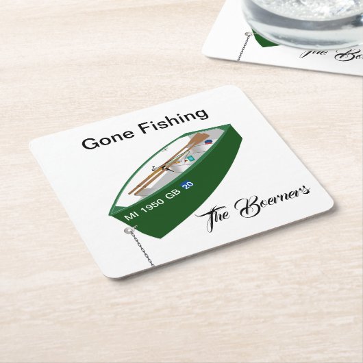 ゴーン魚釣りフィッシャーマン魚釣りキャンプボート紙 スクエアペーパーコースター (アングル)