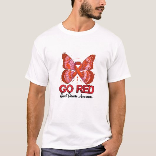 ゴー赤いハート病認識度レッドリボンバターフル Tシャツ (正面)