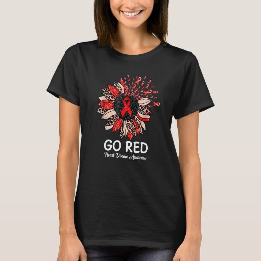 ゴー赤いハート病認識度月リボンサンフロ Tシャツ (正面)