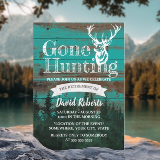 ゴー退職した狩り素朴ティール（緑がかった色）ウッド退職 招待状