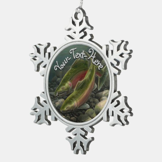 ゴー魚釣りオーナメントパーソナライズされたサーモンギフト スノーフレークピューターオーナメント (右)