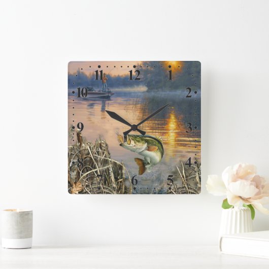 ゴー魚釣りスクエアウォールクロック スクエア壁時計 (ホーム)