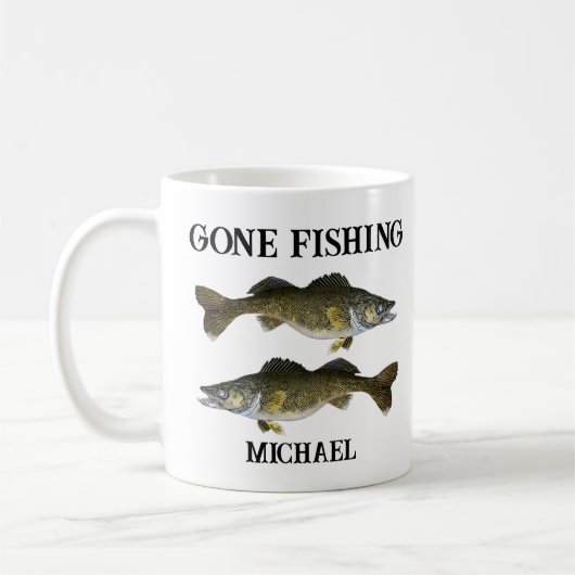 ゴー魚釣りワレイアングラーアウトドア名前をカスタムする コーヒーマグカップ (左)