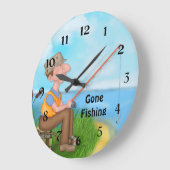 ゴー魚釣り漁師 ラージ壁時計 (傾斜)
