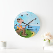 ゴー魚釣り漁師 ラージ壁時計 (ホーム)