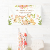 ゴー ワイルド 1歳の誕生日 森の動物 バナー 横断幕 (インサイチュ)