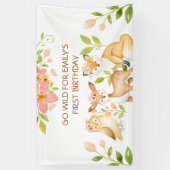 ゴー ワイルド 1歳の誕生日 森の動物 バナー 横断幕 (縦)